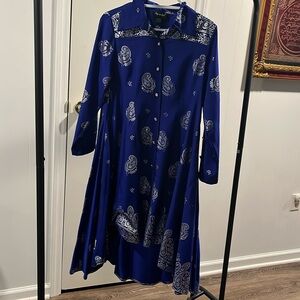 Blue and white paisley print dress. step in style. Extremely stylish dress